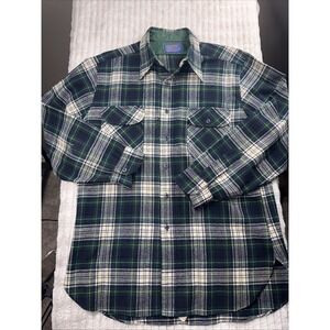 Pendleton VTG 100% Wool Board Shirt Long Sleeve Blue Green Large L Plaid Western